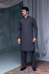 Elite Hidden Placket Designer Suit - Charcoal Grey