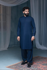 Elite Hidden Placket Designer Suit - Navy
