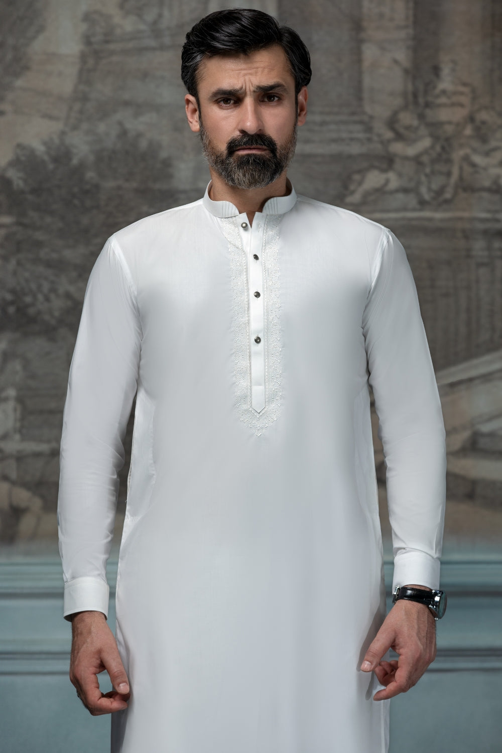 Embroided Off White Designer Shalwar Kameez