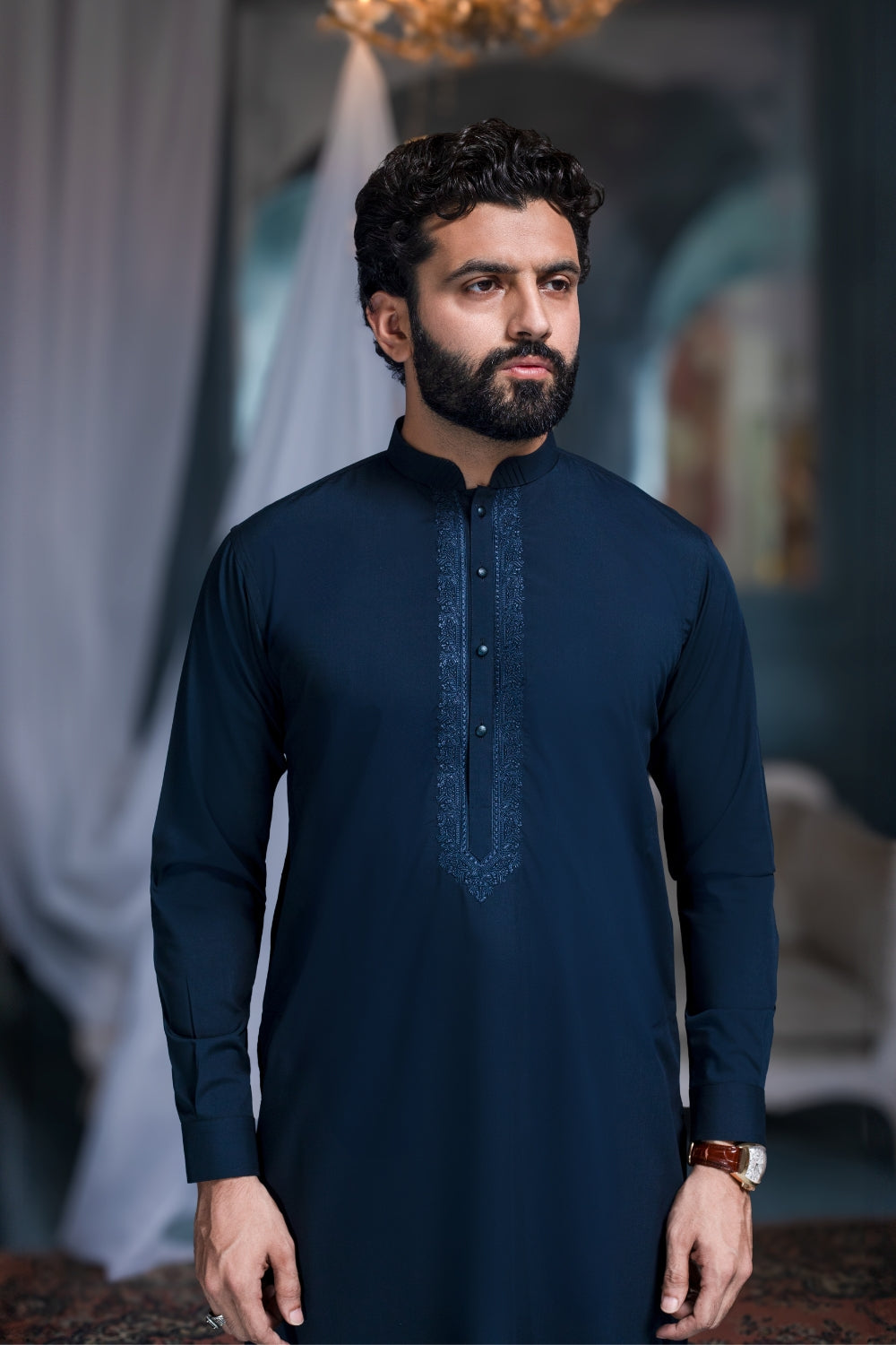 Embroided Navy Designer Shalwar Kameez