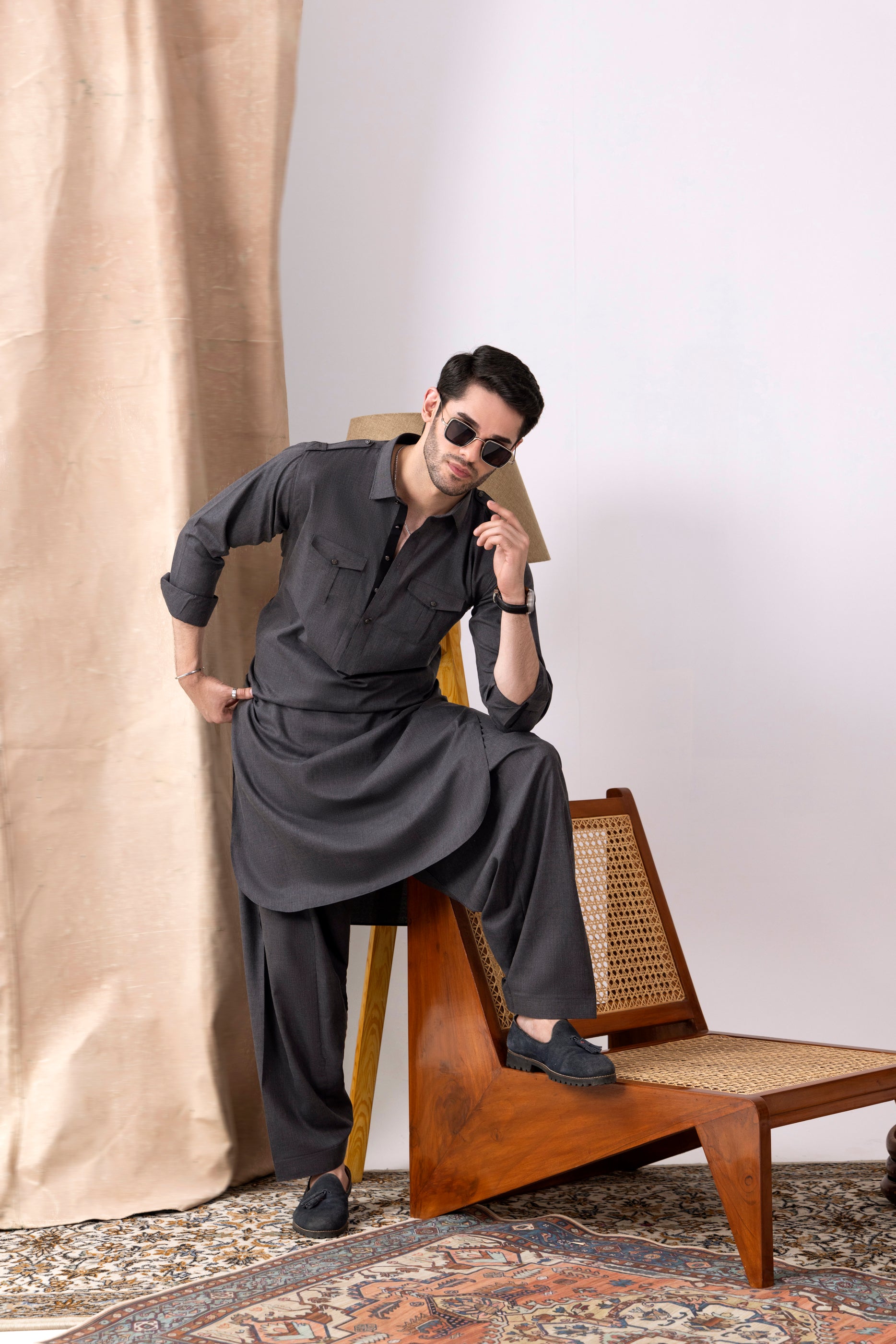 Charcoal Dual Flap  Designer Suit