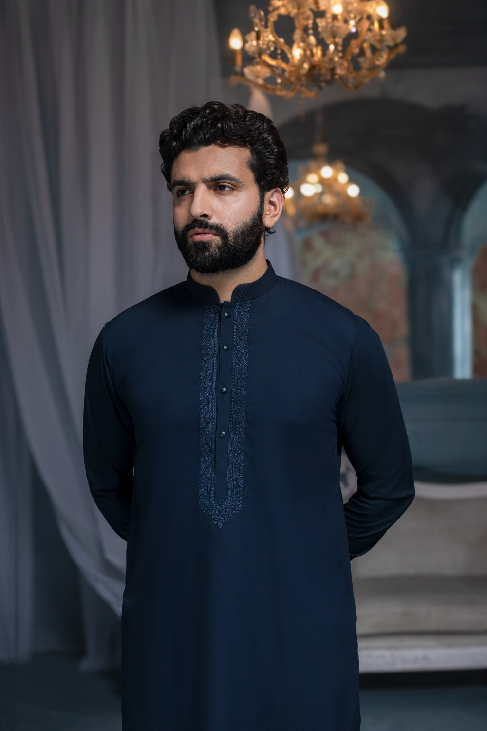 Embroided Navy Designer Shalwar Kameez