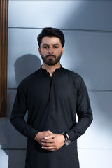Elite Hidden Placket Designer Suit - Black