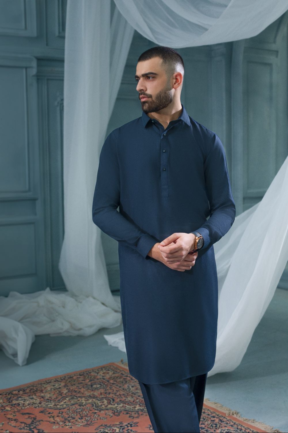 NAVY- Premium Textured Kameez Shalwar