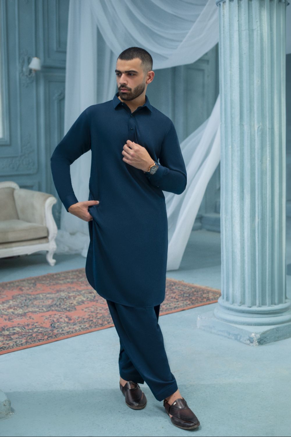 NAVY- Premium Textured Kameez Shalwar