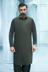 Olive- Premium Textured Kameez Shalwar