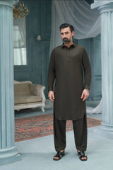 Olive- Premium Textured Kameez Shalwar