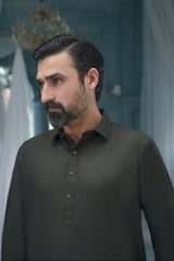 Olive- Premium Textured Kameez Shalwar