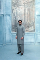 Elite Hidden Placket Designer Suit - Light Grey