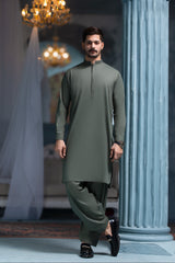 Elite Hidden Placket Designer Suit - Olive
