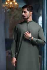 Elite Hidden Placket Designer Suit - Olive