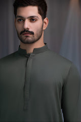 Elite Hidden Placket Designer Suit - Olive