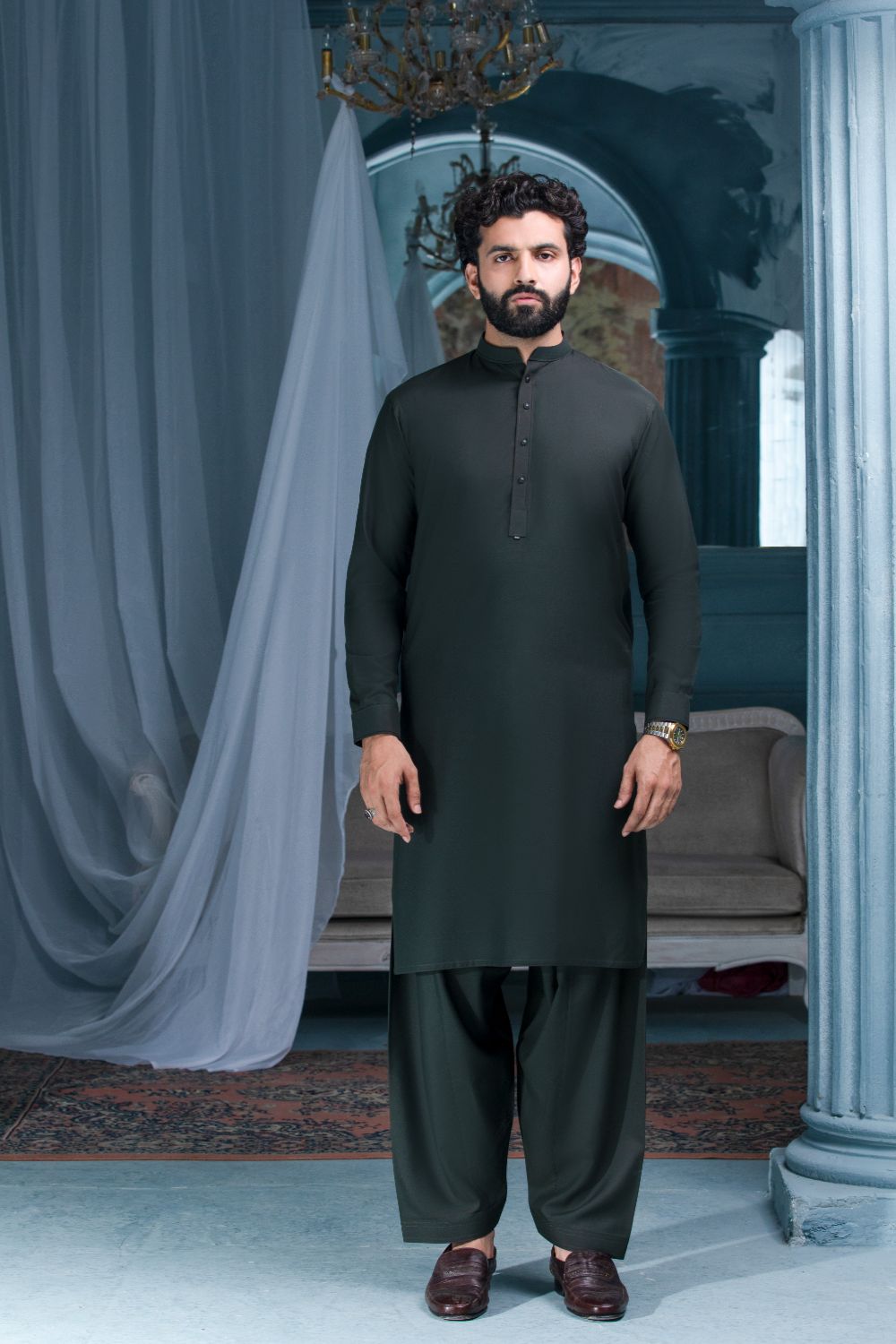 Black- Premium Textured Kameez Shalwar (Single Button)