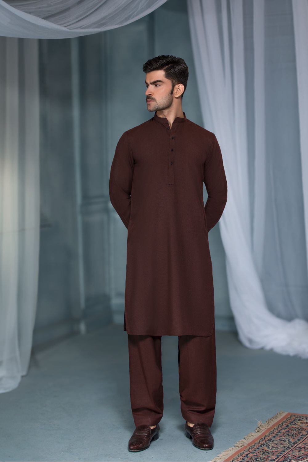 Maroon-Prime Edit Textured Shalwar Kameez