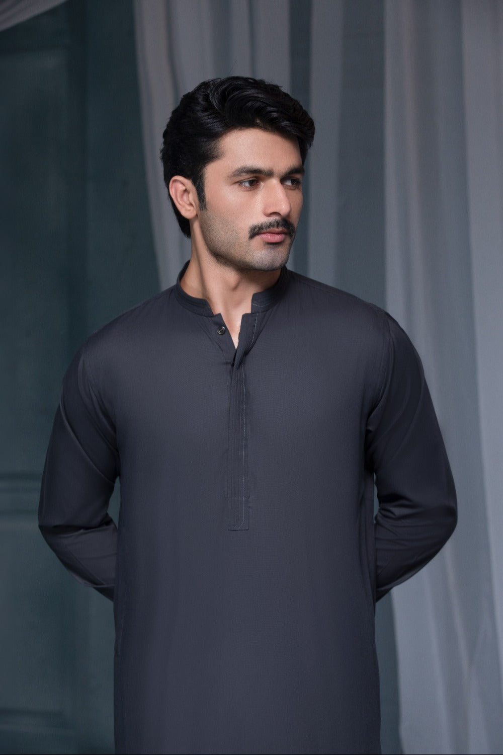 Elite Hidden Placket Designer Suit - Charcoal Grey