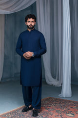 Elite Hidden Placket Designer Suit - Navy