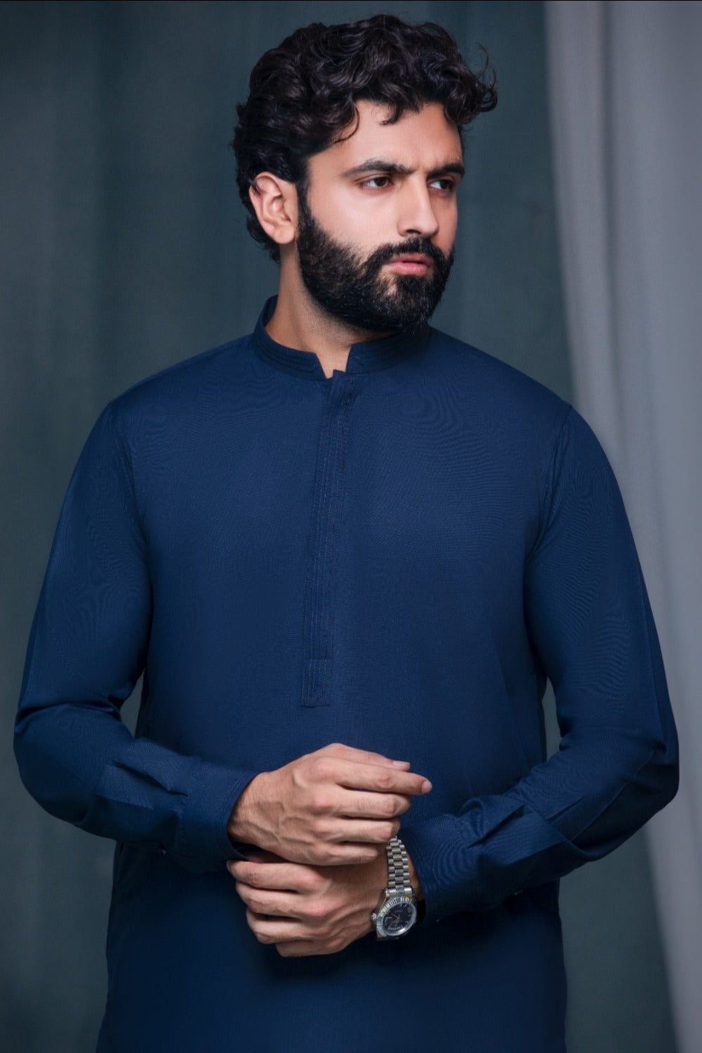 Elite Hidden Placket Designer Suit - Navy