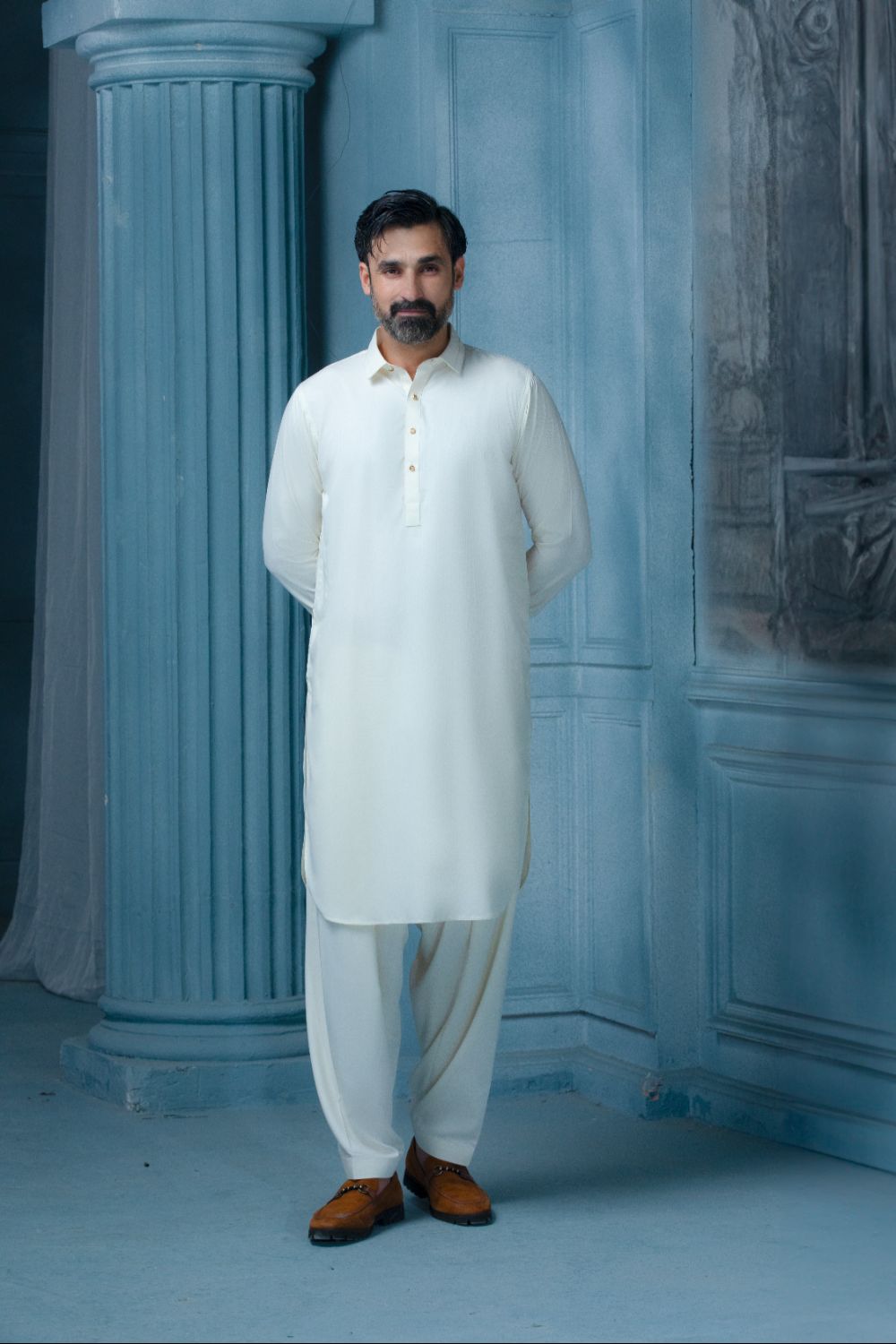 OFF-WHITE - Premium Textured Kameez Shalwar