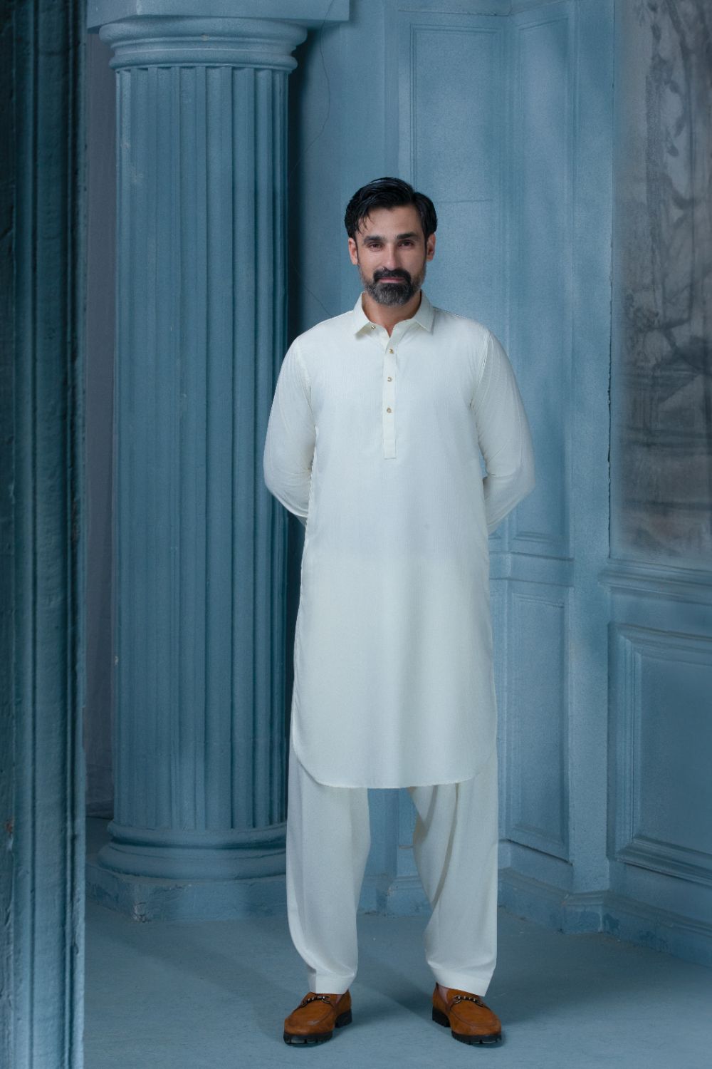 OFF-WHITE - Premium Textured Kameez Shalwar