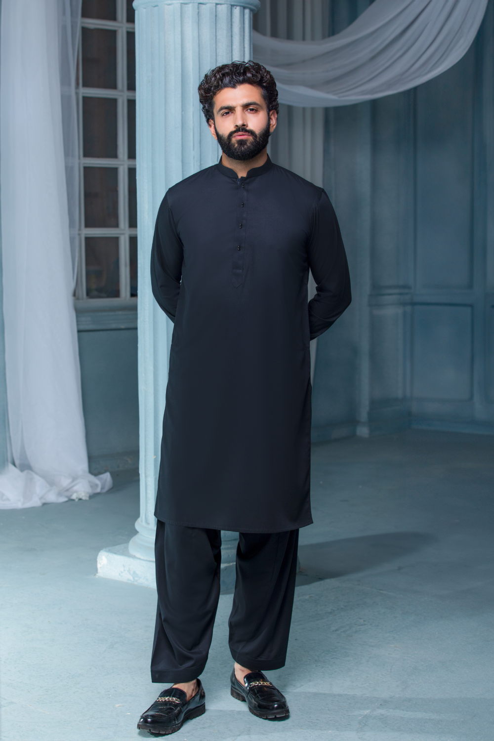 Black Textured Designer Suit