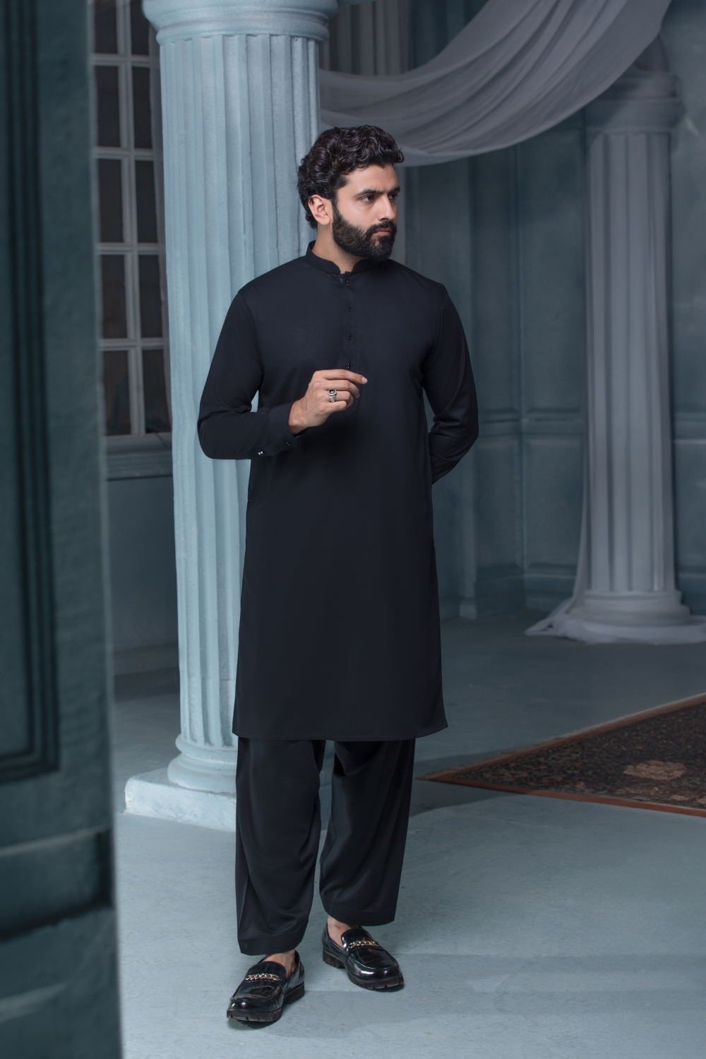 Black Textured Designer Suit